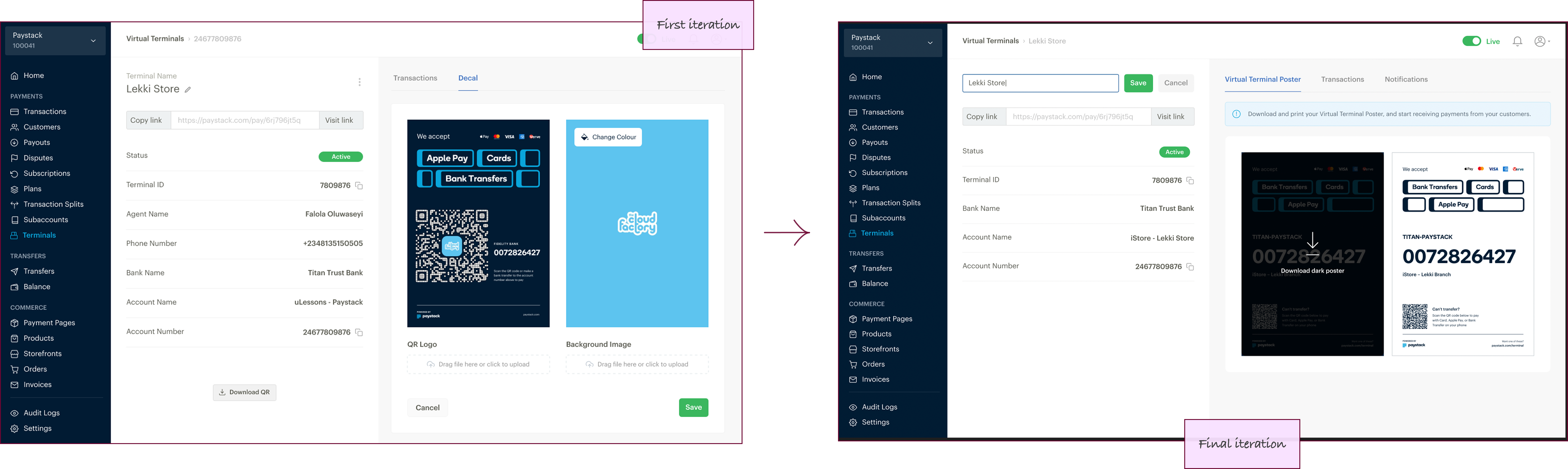 final version of the flow to view details of the Virtual Terminal